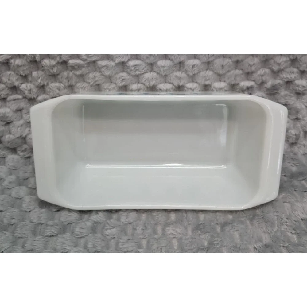 VTG Pyrex 913 Ovenware Loaf Bread Pan Blue Snowflake Garland Design Baking Dish